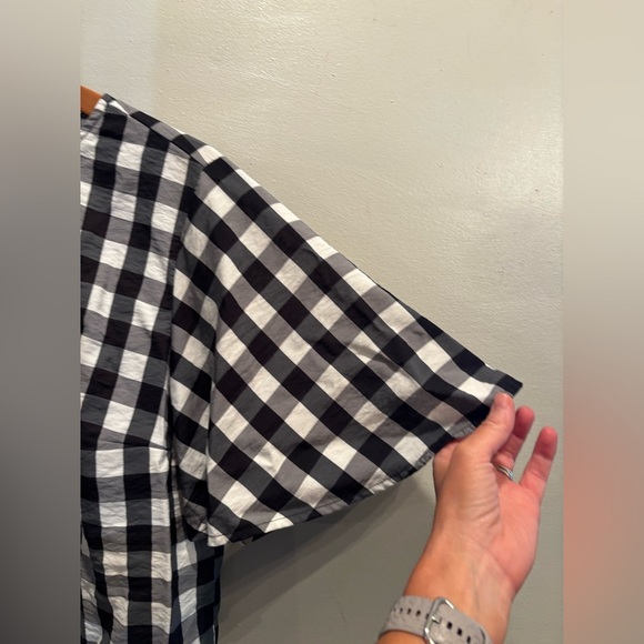 a new day Black and White Plaid Blouse gingham cottage core fall large flutter - Picture 8 of 10